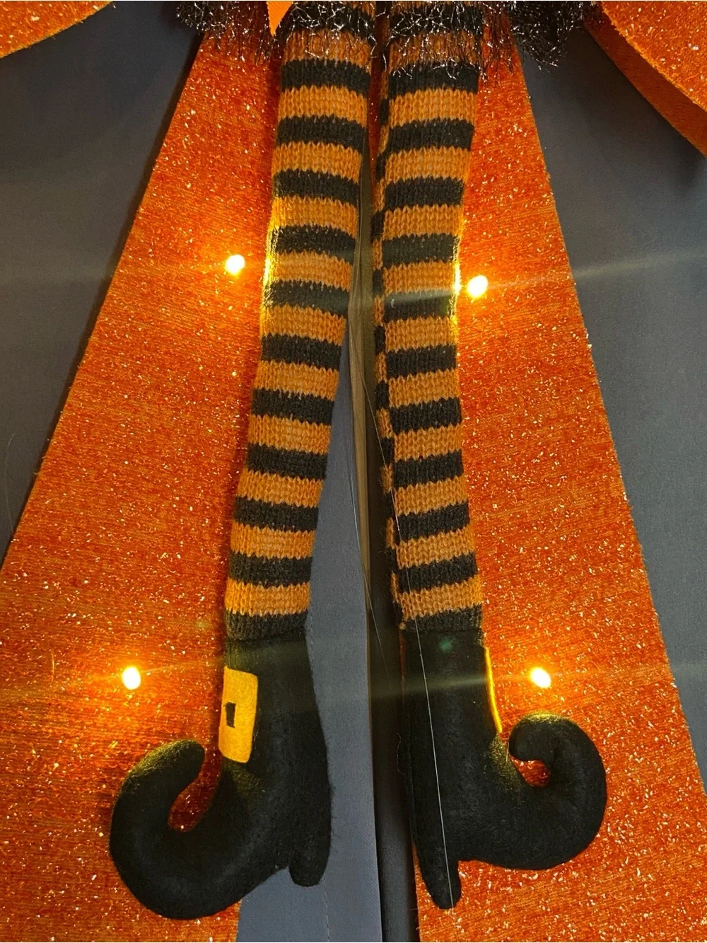 LED Lighted Halloween Witch Bow Door Hanger - Orange & Black 24”